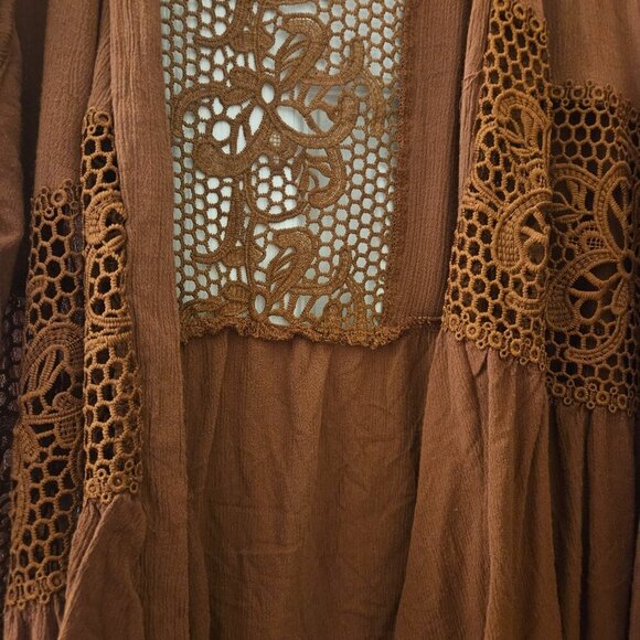 Rue 21 Fall burnt orange crochet boho Oversize kimono Duster Jacket - Picture 7 of 13